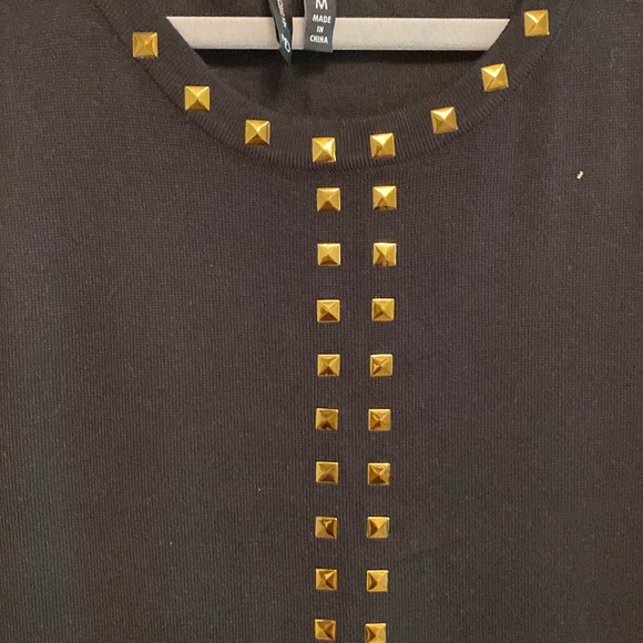 New Direction.  Gold tone embellishments Black stretch dress Sz M. - Picture 5 of 14